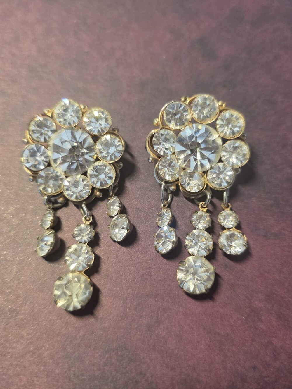 Matching Gold-Tone Clear Crystal Drop Brooches
